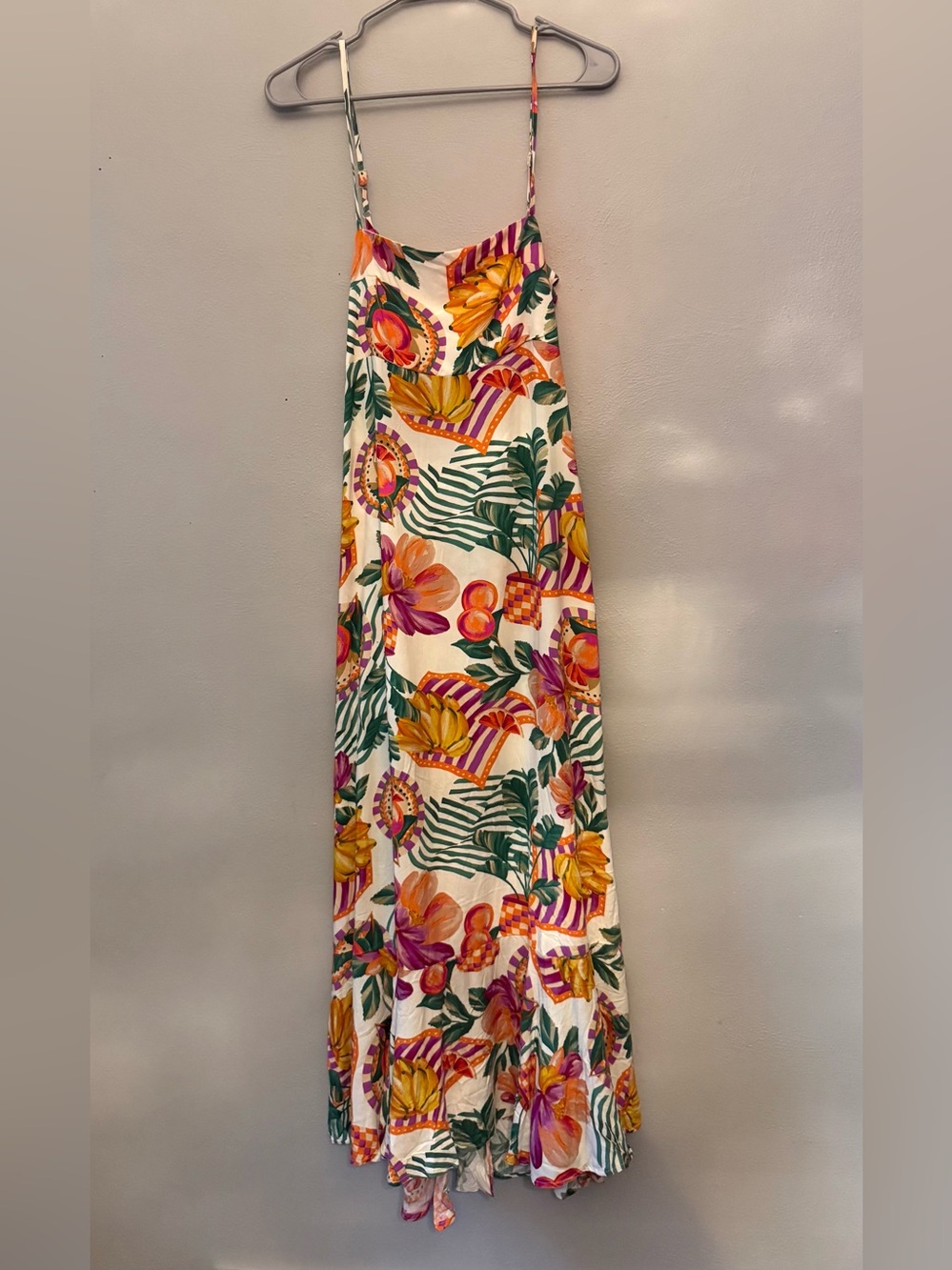 Tropical Floral Midi Slip Dress - White/Pink/Yellow